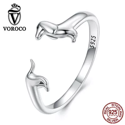 Fashion 925 Sterling Silver Lovely Dachshund Opening Ring Women Jewelry VOROCO • $2.48