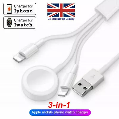 3in1 Apple Watch Series 6 SE 5 4 3 2 Charging Dock Magnetic IPhone Charger Cable • £5.99