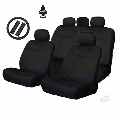 $44.09 • Buy For VW New Black Velour Fabric Car Truck Seat Steering Covers Full Gift Set 