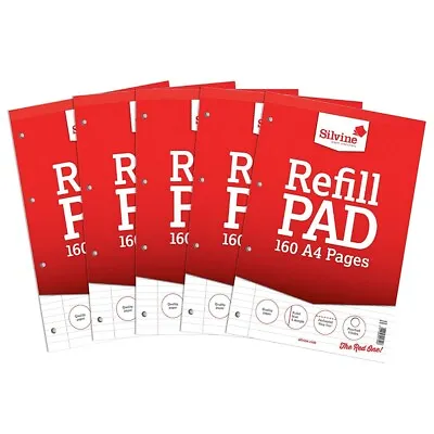 Silvine A4 Refill Pad Feint & Margin Notepad (A4RPFM) 160 Pages 8mm Ruled 5-Pack • £12.99