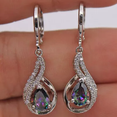 Mystic Topaz 925 Silver Gemstone Drop Dangle Earrings Women Girls Party Jewelry • $1.63