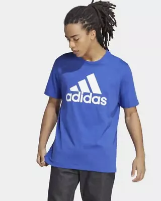 Adidas Men's Essentials Single Jersey Big Logo T-Shirt Semi Lucid Blue Sz Large • $22.49