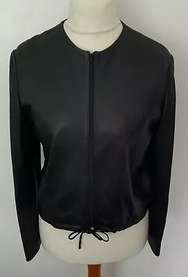 MARKS AND SPENCER - REAL LEATHER Jacket Black Soft Elegant Size 12 • £54.99