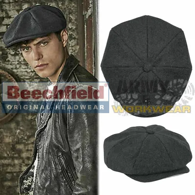 Melton Wool Baker Boy Flat Cap BEECHFIELD Newsboy Hat Peaky Blinders Mens • £9.99