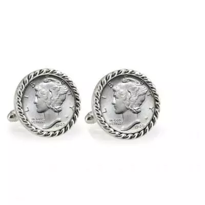 $44.28 • Buy UPM Global LLC 12715 Silver Mercury Dime Silvertone Rope Bezel Cuff Links