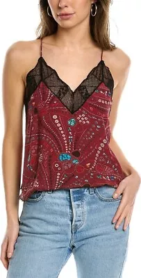 ZADIG & VOLTAIRE Christy Psyche Printed Lace Trim Camisole Top In Garnet XS $228 • $69