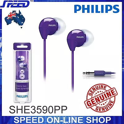 PHILIPS SHE3590PP Headphones Earphones - Extra Bass - PURPLE Color - GENUINE  • $32.95