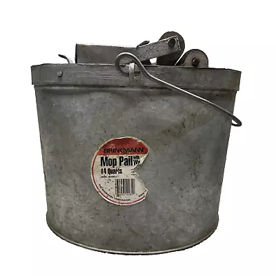 Vintage Mop Bucket Galvanized Metal Wood Wringer Brinkmann 14 Quarts De Luxe • $39.90