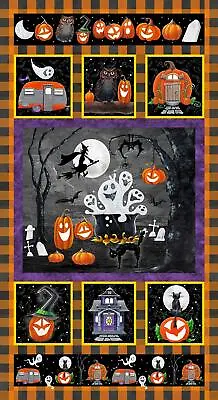 Halloween Booville Ghost House Pumpkin Bat Glow In Dark Cotton Fabric 24  Panel • $8.95