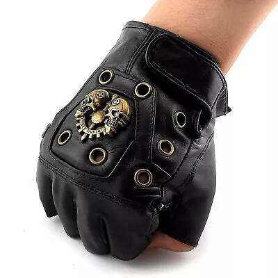 Skull Leather Gloves Mens Fingerless Hip Hop Biker Motocycle • $16