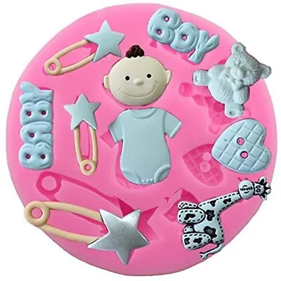 BABY BOY Shower Newborn Silicone Mould 3D Christening Cake Icing Chocolate UK • £3.35