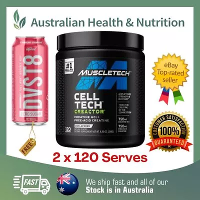 2 X MUSCLETECH CELLTECH CREACTOR 120 SERVES + FREE SHIPPING & DVST8 CAN • $99.95