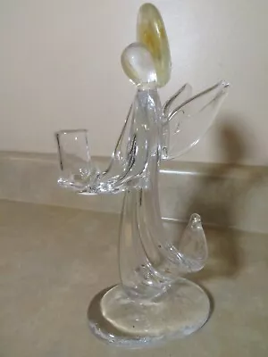 Vintage Hand Blown Murano Clear Glass Angel Candle Holder Stick Figure Italy • $39