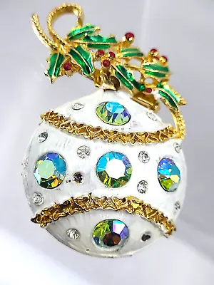 Vintage Weiss Christmas Ornament Enamel And Aurora Borealis Rhinestone Brooch • $39.99