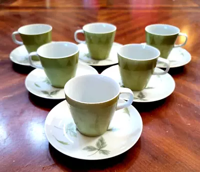 6 Vintage Mikasa Elite Windfall / Olive Green Tea Coffee Cup Saucer MCM Mid Mod  • $129.75