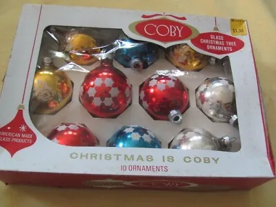 Vintage Coby Stenciled Glass Ornaments In Original Box Of 10 From 1960's • $16