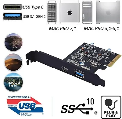 USB 3.1  USB Type C MAC PRO PCIe Card - Plug And Play!! Supports 31 41 51  • $54.99