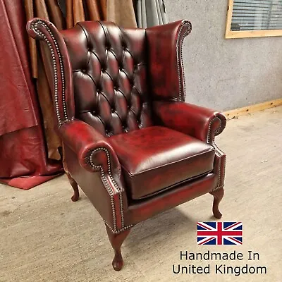 FAST DELIVERY Free Del Queen Anne Chesterfield Real Leather Red Chesterfield • £549.95