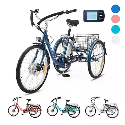 VIRIBUS Electric 350W 24 /26  Adult Tricycle 3-Wheel Bike E-Trike LCD Display • $584.99