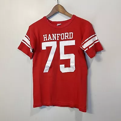 Vintage 70s Champion Blue Bar Tag Football Jersey T Shirt M Hanford • $31.45