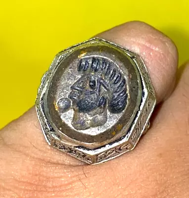 £17.80 • Buy Rare Ancient Roman Senatorial Bronze Intaglio Seal Gemstone Ring Depict Empror