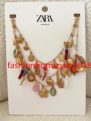 Zara New Woman Pack Of 3 Multi-charm Necklaces Golden 1856/070 • $56.10