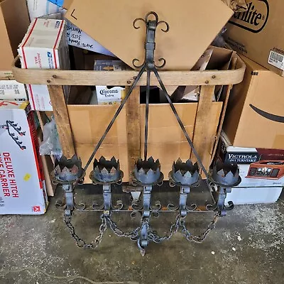 Large Antique Vintage Gothic Sconce Chandelier Ornate Wrought Iron Salvage Old • $375