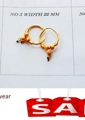 22 Ct Gold Plated Earrings Indian Ethnic Jewellry Medium Hoop Creole Earring Uk • £7.99