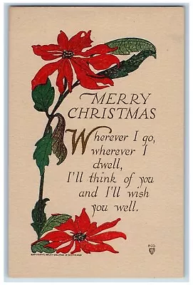 Volland Artist Signed Christmas Postcard Poinsettia Flowers Arts Crafts C1910's • $16.22