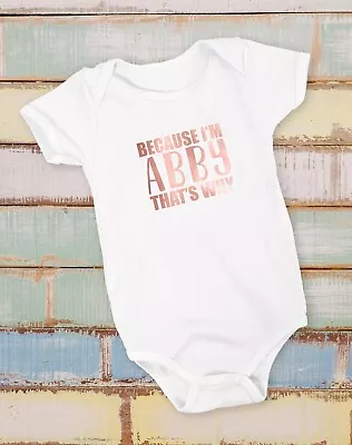 £8.10 • Buy Personalised Baby Vest Unisex Metallic Clothes Grow Bodysuit Just Because Name