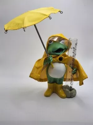 Vintage Spring Frog Figurine Collector Rain Gauge Holding Umbrella Raincoat • $15.38
