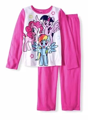 My Little Pony Girls Licensed Sleepwear Set 2-pc Flannel Pajama Pink White 4/5 • $12