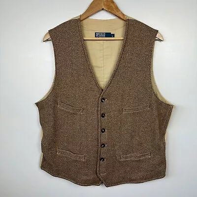 Polo Ralph Lauren Waistcoat Vest Tweed 100% Wool Size Mens Large • £149.95