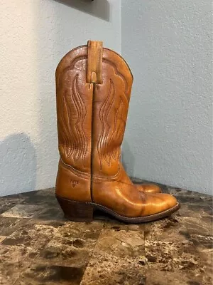 Vintage Frye Leather Cowboy Western Boots 6801 Women's Sz 6 B Brown Pull On USA • $80