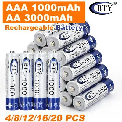 4-20x Rechargeable Battery NI-MH 1.2V 3000mAh AA/1000mAh AAA Recharge Batteries • $5.99