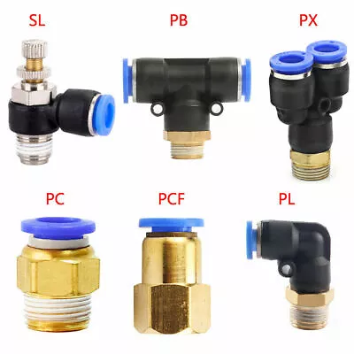 Pneumatic Push In Connector Fitting Thread Hose Fittings Pipe Quick Connectors • $2.92