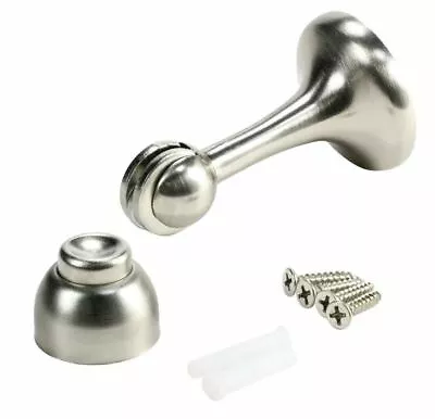 Brass Or Nickel - Contemporary Magnetic Spring Door Stop Holder With Catch • $6.95