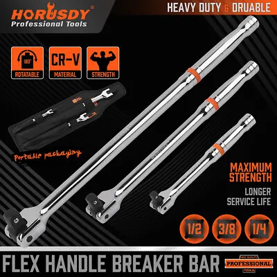 3-Piece Flex-Head Breaker Bar Set 1/2  3/8  1/4  Drive 15  10  6   180 Rotatable • $22.40