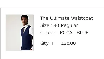 Marks And Spencer ‘The Ultimate’ Waistcoat Royal Blue 40 Inch Chest • £5