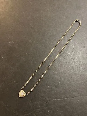 DAVID YURMAN Sterling Silver & 18K Gold Diamond Pave' HEART PENDANT NECKLACE 16  • $450