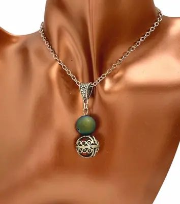 Moroccan Berber Necklace Druzy Geode Agate Sphere Enamel Stainless Steel Chain • $18.71