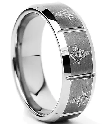 Tungsten Carbide Men's Laser Etched Masonic Ring 8mm Comfort Fit • $19.99