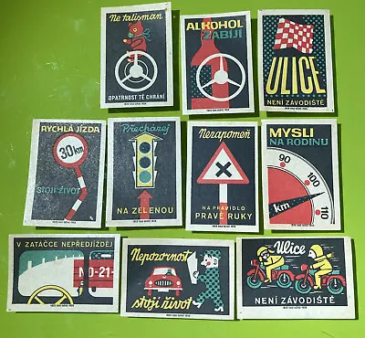 Czech Vintage 10 Set Matchbox Matches Labels Unused Motorcycle Automobile Rules • $12