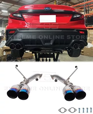 Blue Burnt Tips 4  Axle Back Exhaust Muffler Delete For 22-Up Subaru WRX Double • $289.98