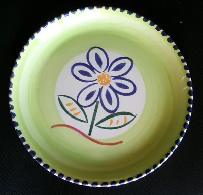 La Primula Handpainted Ceramic Daisy Plate Lime Green Blue Trim SO8 • $17.99