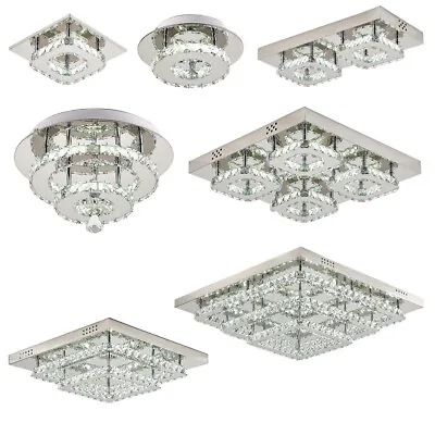 CoolWhite LED Crystal Flush Chandelier Kitchen Pendant Lamp Modern Ceiling Light • £29.99