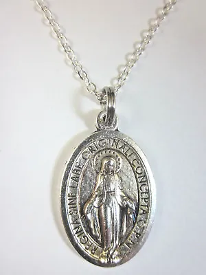 Ladies Latin Miraculous Medal 1  Pendant Necklace 20  Chain Gift Box Prayer Card • $15.95