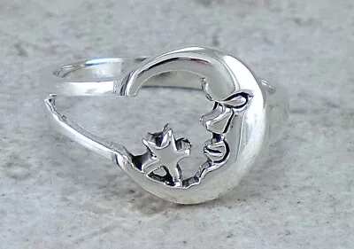 925 STERLING SILVER MOON FACE AND STAR RING Size 7 Style# R2805 • $8