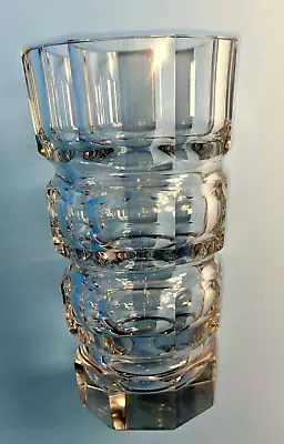 Josef Hoffmann Moser Faceted Crystal Clear Vase 7.25  Art Deco Vtg 30s • $62