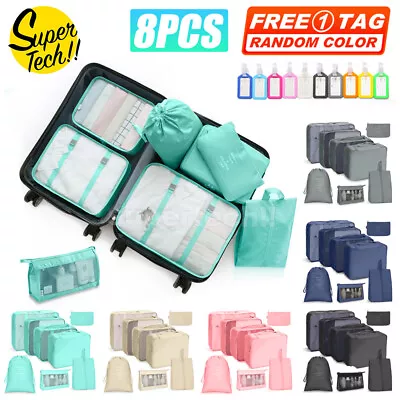 $21.89 • Buy 8pcs Packing Cube Travel Pouch Luggage Organiser Suitcase Clothes Storage Bags